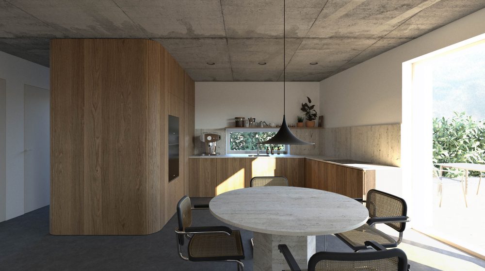 KUK šikmý rodinný dom vizualizácia interiér architektonická štúdia návrh interiéru