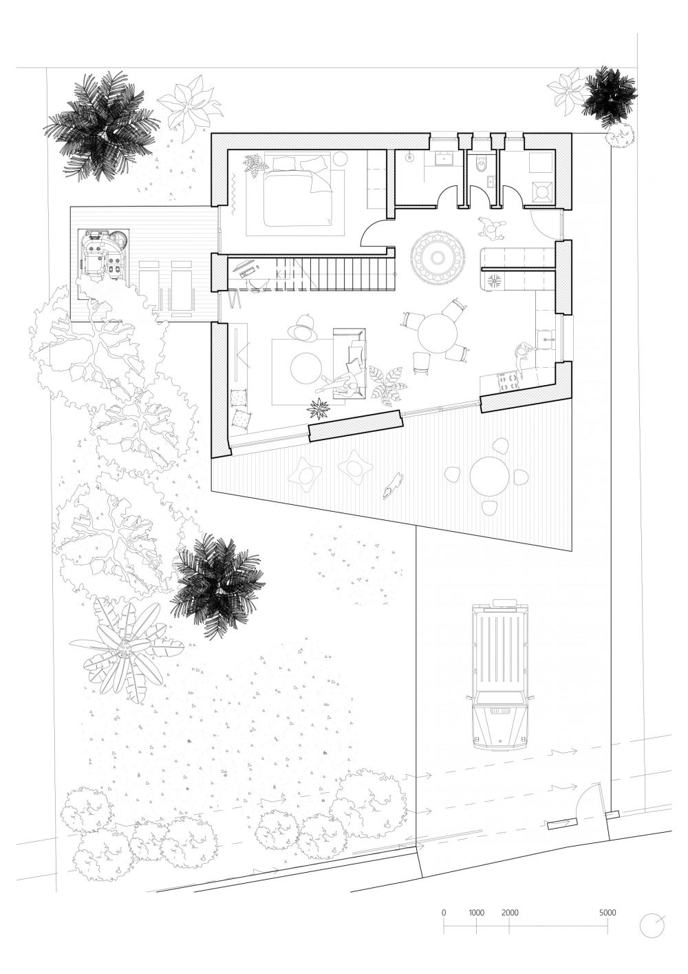KUK šikmý rodinný dom pôdorys prízemie 1.NP schéma architektonická štúdia návrh interiéru