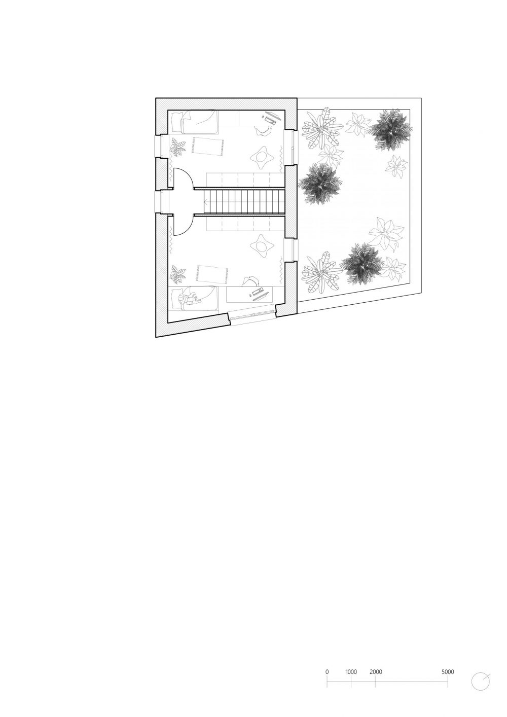 KUK šikmý rodinný dom pôdorys poschodie 2.NP schéma architektonická štúdia návrh interiéru