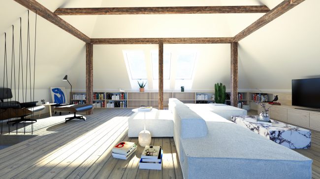 BELÁ podkrovie rodinný dom vizualizácia interiér architektonická štúdia návrh interiéru