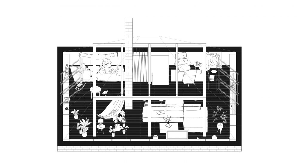 BELÁ podkrovie rodinný dom axonometria interiér architektonická štúdia návrh interiéru